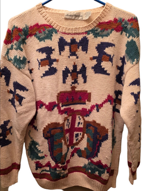 Vintage Marisa Christina Castle Intarsia Sweater Cotton Ramie M